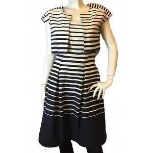 NEW JIKI women's cap sleeve bolero and strapless stripe dress in white black